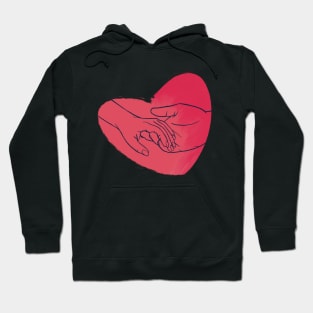 Red Heart and Two Hands in Line and Watercolor Art Hoodie